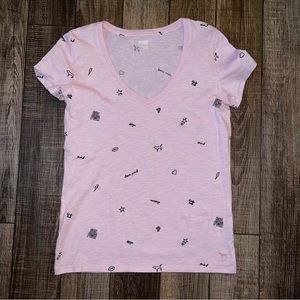 PINK Victoria’s Secret light pink short sleeve t-shirt small w/ doodle graphics